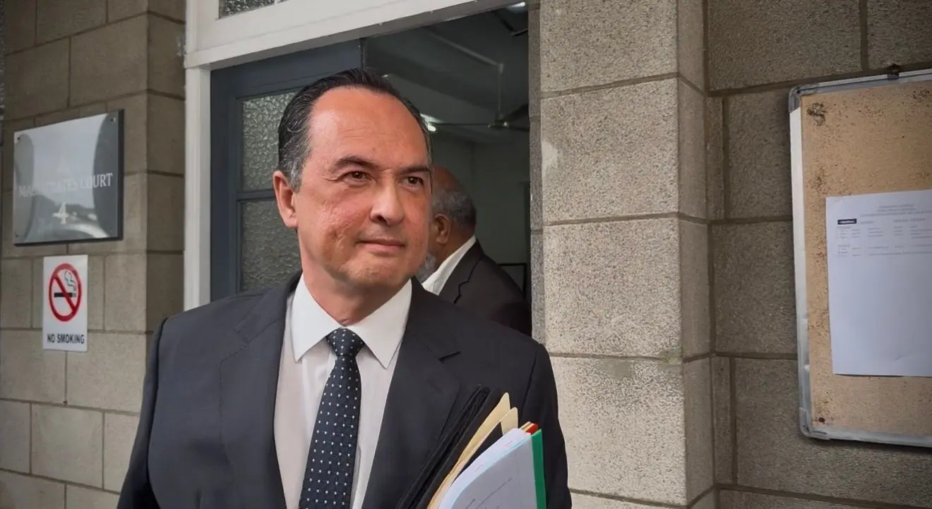 Lawyer Wylie Clark representing former Deputy Prime Minister Manoa Kamikamica  outside the Suva Magistrate Court on October 22, 2025.