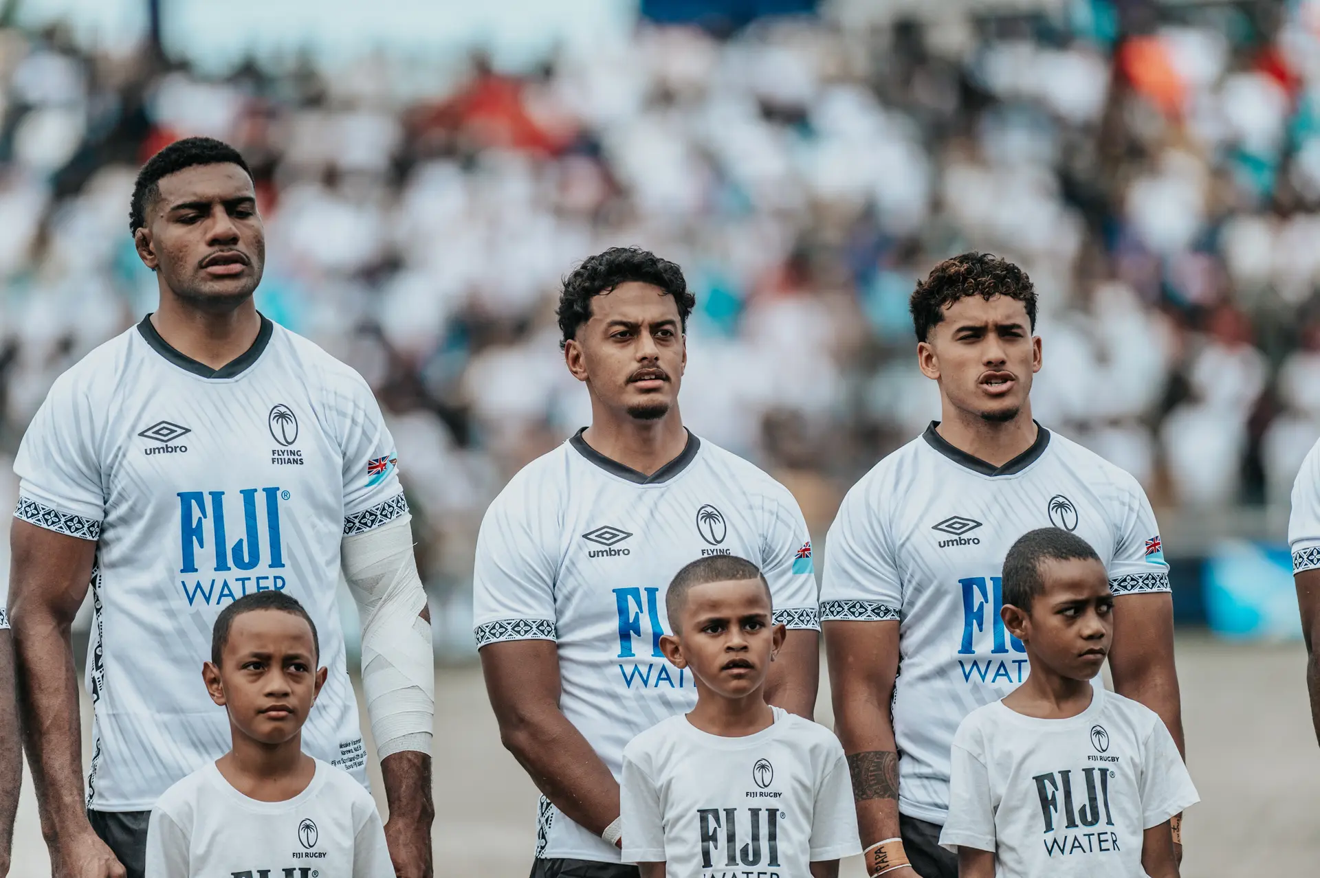 Sam Wye (middle) during his Flying Fijians debut on July 12, 2025.