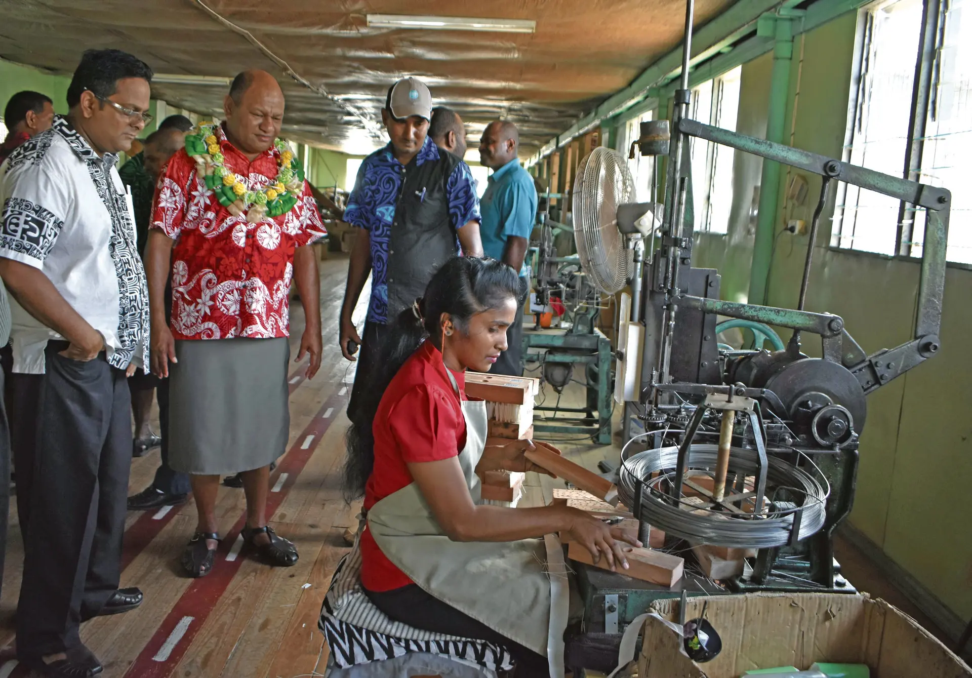 Pinto Industries Limited managing director Vishal Narayan (left) beside Minister for Forests Osea Naiqamu and Government officials during the tour of the factory at Vakamaisuasua Subdivision in Labasa on February 21, 2018. Photo: Shratika Naidu