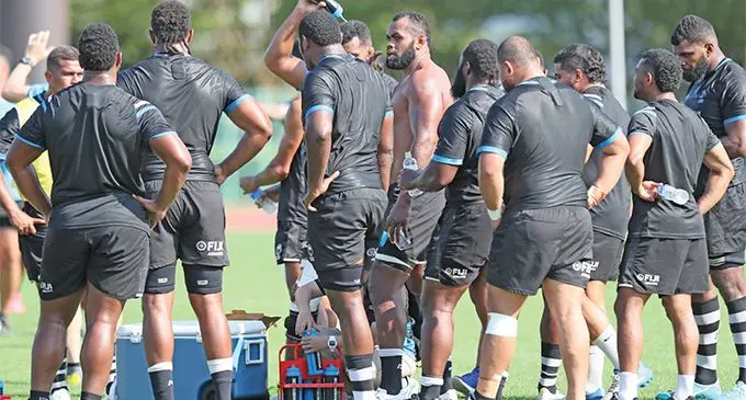 Members of the Fiji Airways Flying Fijians squad at a training session in Japan on July 26, 2019. Fiji, as defending champions, take on Japan today in the first 2019 Pacific Nations Cup match in Kamaishi, Iwate Prefecture. The match will be aired live on Fiji TV from 5:50pm. Photo: Kenji Demura