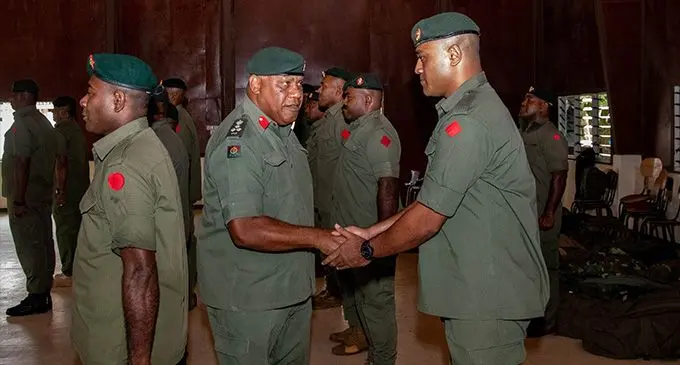 Commander Land Force Brigadier-General Onisivoro Covunisaqa farewelled 36 troops who were deployed to Vanuatu. Photo: RFMF Media