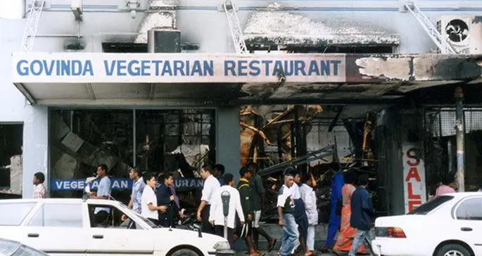 FLASHBACK ... The burnt remains of Govinda Vegetarian Restaurant following the coup and riots on May 19, 2000.