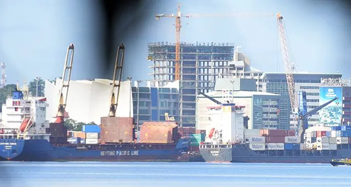 Container vessels Capitaine Quiros left and Granda Carrier berth at the Suva wharf on August 7, 2020. Photo: Ronald Kumar