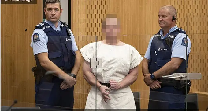 Brenton Tarrant appears in court this morning charged with murder. 