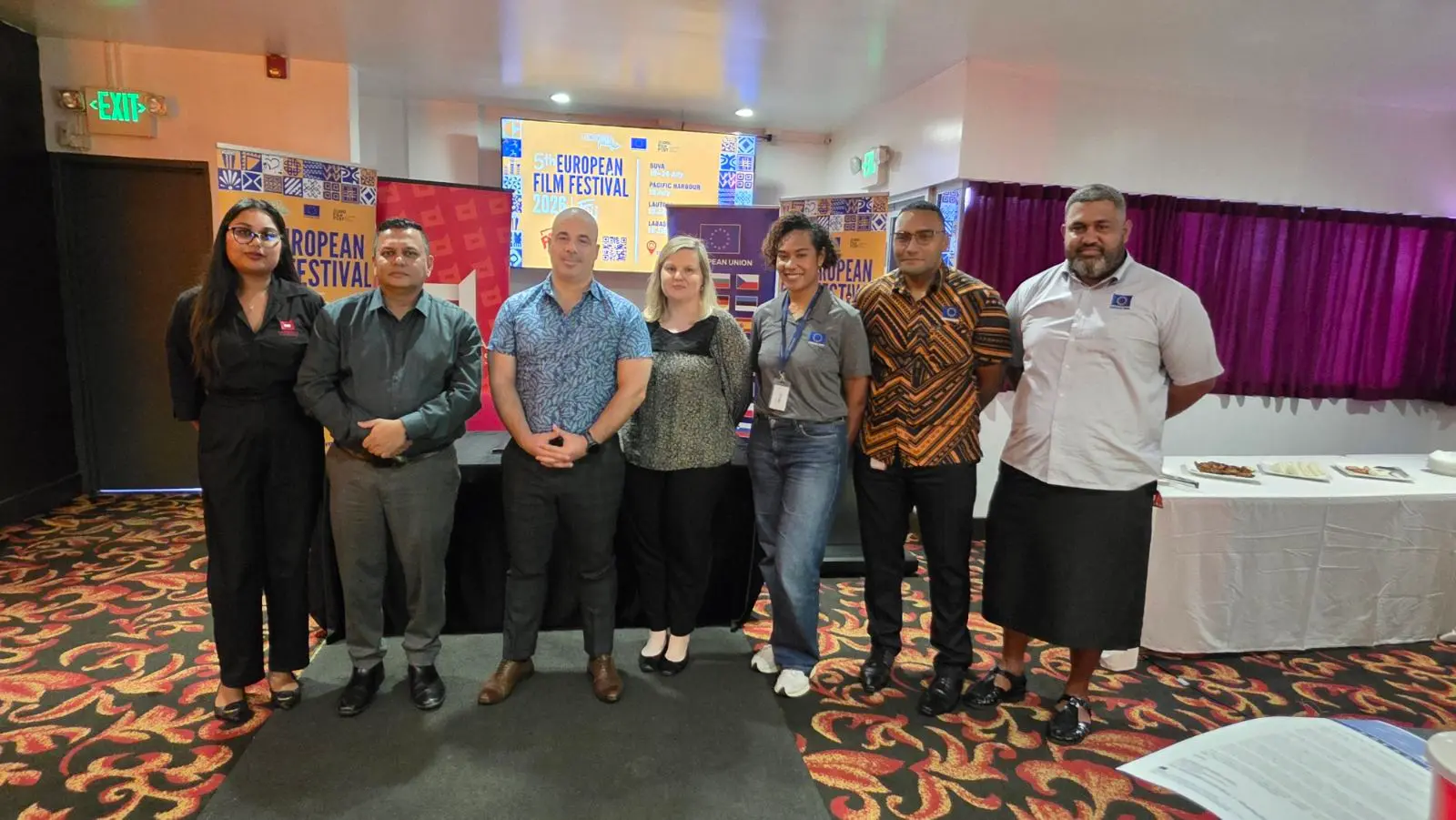 Damodar Cinemas chief executive Div Damodar, European Union Chargé d'Affaires a.i. Nereo Penalver-Garcia, and Agata Utnicka, Head of Political, Press and Information at the European Union Delegation to the Pacific, at the launch of the fifth European Film Festival in Suva last Thursday.