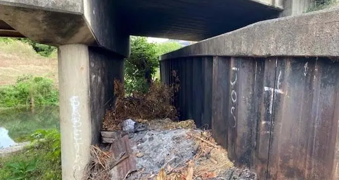 Burning of trash under the Draunivi Bridge in Ra.