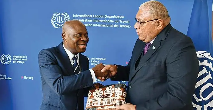 International Labour Organisation (ILO) director-general Gilbert Houngbo with President Ratu Wiliame Katonivere.