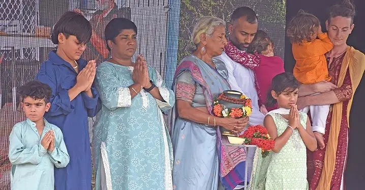 Padma Lal with her children, daughter-in-law and grandchildren walking down to Tabia River in Labasa for her late husband’s interment programme on February 25, 2023. Photo: Shratika Naidu
