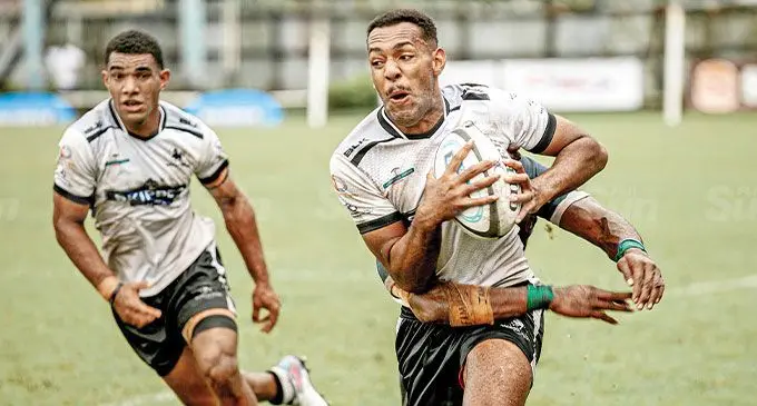 An Under-20 Nadroga player is taken down by a Nadi defender in their Skipper Cup semifinal match at Ratu Cakobau Park in Nausori last weekend. Photo: Leon Lord