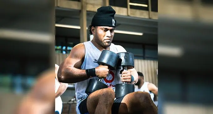 Vodafone Fijian Bati second row Taniela Sadrugu during their gym session at Hull in England . Sadrugu is a sure starter in the clash against Italy. Photo: FNRL