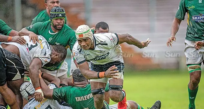 Nadroga and Tailevu forwards clash during their Skipper Cup clash at Ratu Cakobau Park, Nausori, on April 6, 2024. Photo: Leon Lord