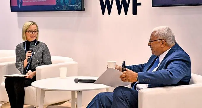 Prime Minister Voreqe Bainimarama at the WWF Coral Reef Rescue Initiative at the Panda Hub, WWF Pavillion, Scottish Event Centre, on November 4, 2021.   Photo: Office of the Prime Minister