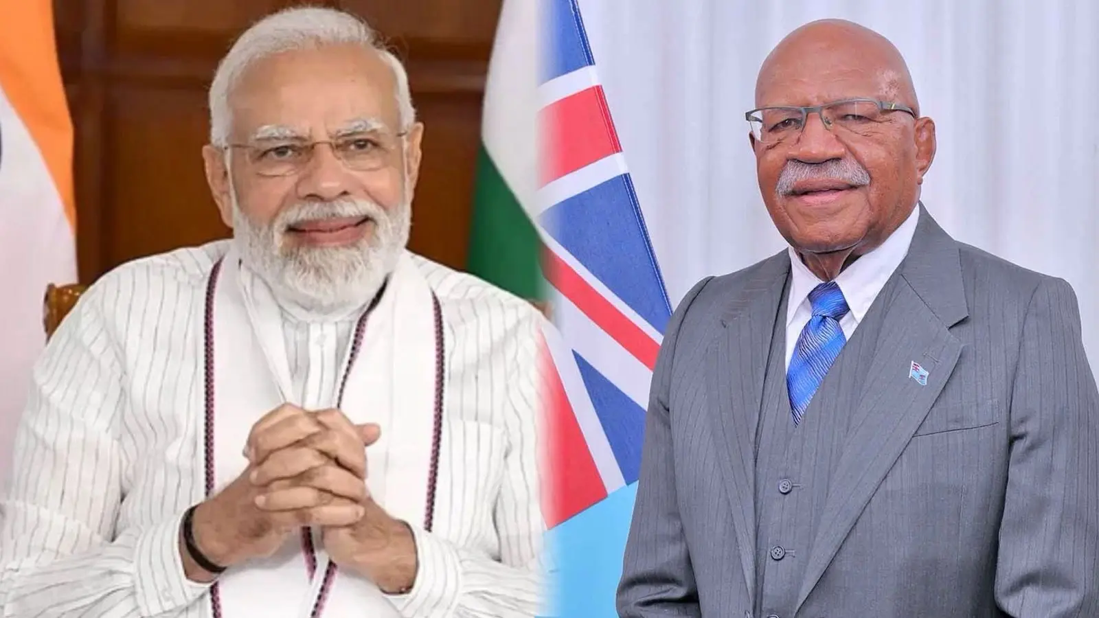 Prime Minister of India Narendra Modi and Prime Minister Sitiveni Rabuka.