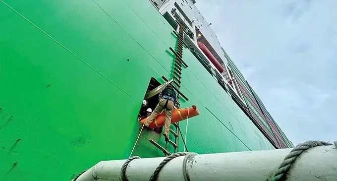 The operation to safely move the patient off the cargo ship MV Ever Lunar.
