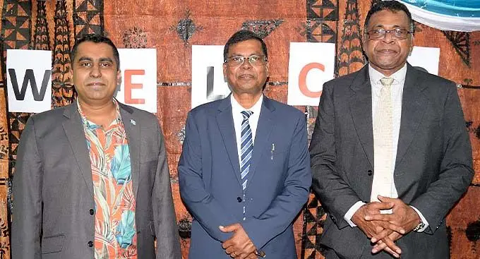 From L-R: Ministry for Finance Permanent secretary Shiri Gounder, Minister for Finance Biman Prasad, Assistant Minister for Finance Esrom Immanuel . Photo: Ronald Kumar