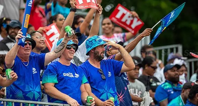 Drua fans at Churchill Park during the ShpNSave Super Rugby clash between Crusaders vs Fijian Drua. Photo: Leon Lord