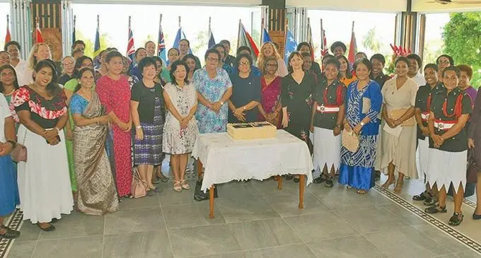 First Lady Sarote Konrote with women dignitaries and guests during the International Women’s Day celebration at the State House on March 8, 2021. Photo: Kelera Sovasiga