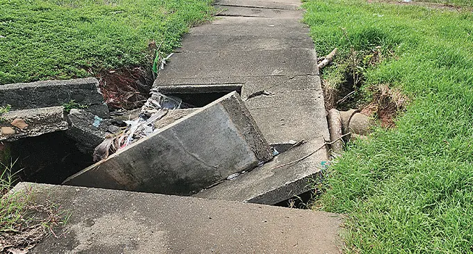 The damaged drain, walkway at Simla in Lautoka. Photo: Geoffrey Chand
