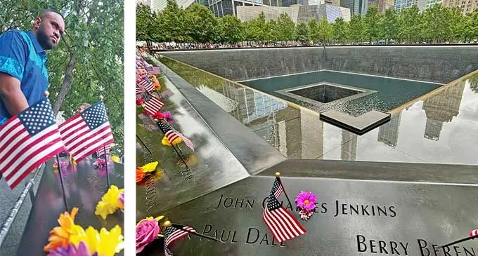 At Ground Zero 9/11 Memorial Plaza in Manhattan, New York. 