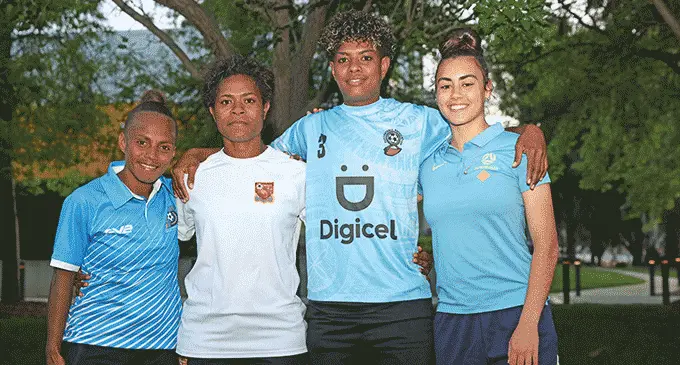 Digicel Kula captain Sofi Diyalowai (third fromleft) with other captains in Australia on November 7, 2022. Photo: Football Australia