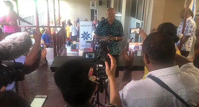 SODELPA leader Viliame Gavoka briefs the media on its management meeting today Photo: Leon Lord