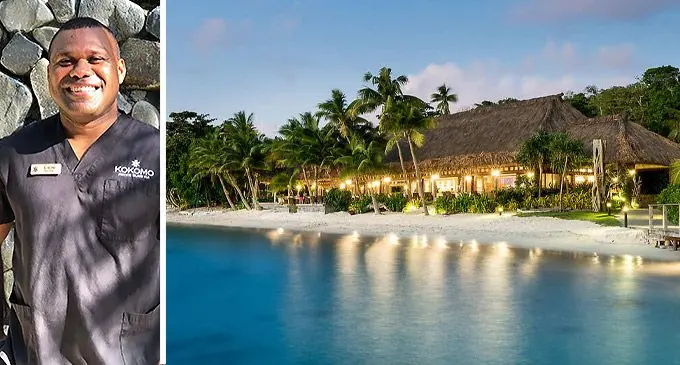 Nurse Ilisoni Rabeti and Kokomo Private Island’s Beach Shack overlooking the sprawling ocean.