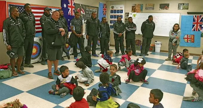 Fiji Airways Fijian 7s team visited students of Harriet Treem Elementary School in Las Vegas, USA, on February 28, 2019. Photo: Gabby Abariga
