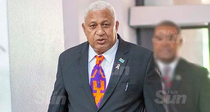 Prime Minister Voreqe Bainimarama outside Parliament. Photo: Leon Lord