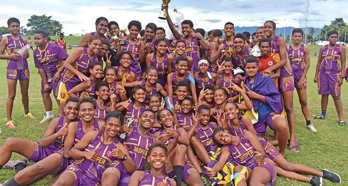 Jasper Williams High School athletes after winning the girl’s division of the Lautoka/Yasawa zone at Churchill Park, Lautoka on March 23, 2019. Photo: Waisea Nasokia