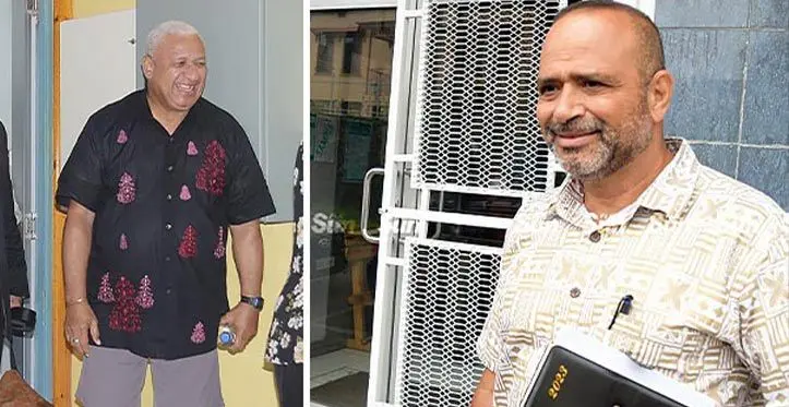 Former Prime Minister Voreqe Bainimarama,(R) and suspended Commissioner of Police Brigadier-General Sitiveni Qiliho.