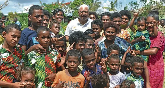 Children of Tavea Island with Prime Minister Voreqe Bainimarama during his visit to their island on  January 15, 2021.  Photo: Laisa Lui
