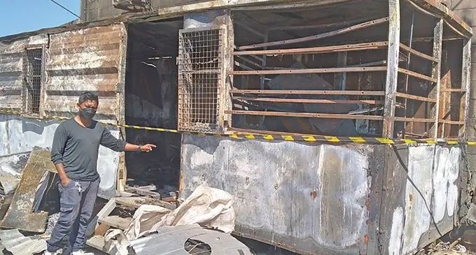 JPT Enterprise Pte Ltd Director Mohammed Moutasim Akash outside the burnt office in Lautoka. Photo: Nicolette Chambers