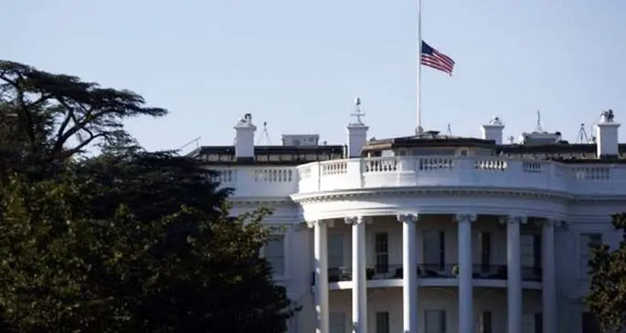 The U.S. national flag is seen at half-mast at the White House in tribute to John Lewis in Washington, D.C., the United States, on July 18, 2020. (Photo by Ting Shen/Xinhua)