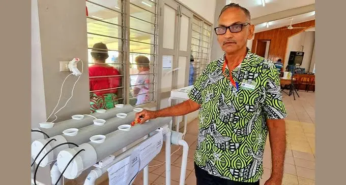 Saten Prasad of Raulago, Vunimoli in Labasa, during the Dialogue Fiji hydroponic farming training in Labasa on August 19, 2022.  Photo: Sampras Anand