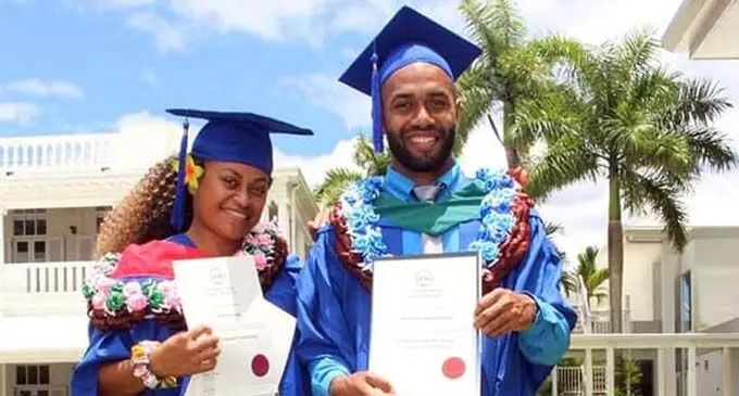 Aliti Kunatoga, 25, holding her Masters in Applied Epidemiology and Post Graduate Certificate in Health Research, with her younger brother Peniame Vakacokovanua Vutevute, 24, who has a Bachelor of Veterinary Science and Animal Husbandry from the Fiji National University on Monday. Photo: WHS Photography / Facebook