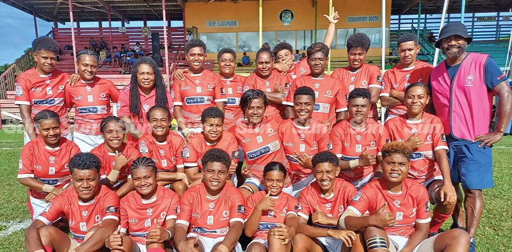 Macuata women’s rugby players and coaches at Subrail Park, Labasa, after qualifying for the Royal Tea Ranadi Cup semifinal on April 20, 2024. Photo: Shratika Naidu