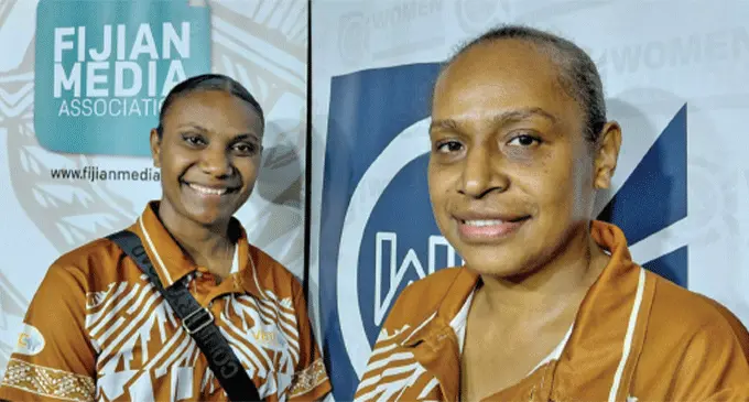 Media representative from Vanuatu Stephanie Tebi (left), and Sussie Kilman Sewere. Photo: Kaneta Naimatau
