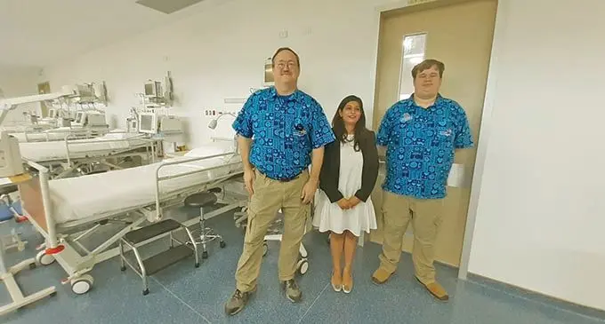 From left: Top bio-medical engineer Ray Morris, director of Sri Sathya Sai Sanjeevani Fiji Dr Krupali Tappoo and Bio Medical engineer, Sam Morris at the intensive care unit (ICU) of the Sai Sanjeevani Children’s Heart Hospital in Suva on March 18, 2021.  Photo: Shalveen Chand