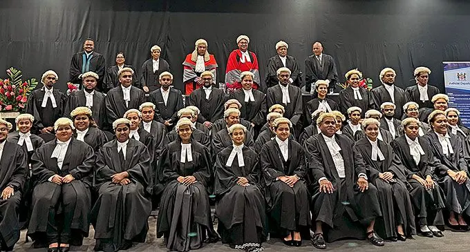 Standing fourth from left - back row: Chief Justice Salesi Temo with the 45 lawyers who were admitted to the bar at the Grand Pacific Hotel on September 20, 2024. Photo: Asenaca Ratu