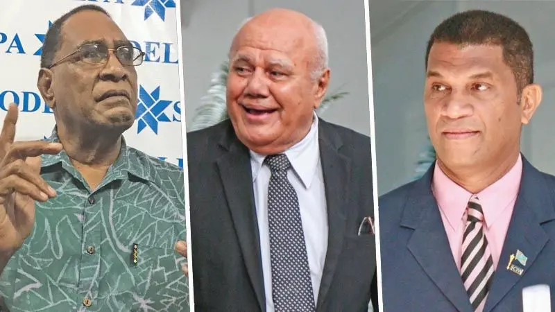 From left: SODELPA Former general secretary Pio Tabaiwalu,  MP Viliame Gavoka and deputy Opposition Whip Aseri Radrodro