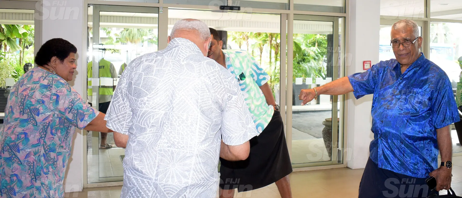 SODELPA members (from left) Losena Salabula, (back facing) Viliame Gavoka, Aseri Radrodro and Ratu Naiqama Lalabalavu during their management board meeting at Holiday Inn on June 18, 2020. Photo: Ronald Kumar.