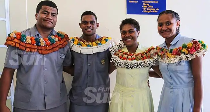 From left: Suva Grammar School deputy head boy Patemo Nuku, head boy Mitchell Simpson, head girl Tuipolotu Vulimailaucala and deputy head girl Bulou Tokoniono at the school on February 20, 2020. Photo: Kelera Sovasiga