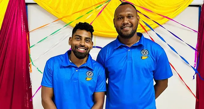 Fiji men’s football team co-captains (left-right) Roy Krishna and Akuila Mateisuva at the Fiji FA Academy in Ba on November 10, 2023. Photo: Fiji FA Media 