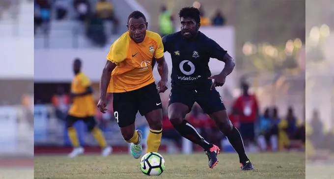Vodafone Ba rep Malakai Tiwa defends against Nalkutan FC in Port Vila,Vanuatu on February 10, 2018. Photo: OFC Media