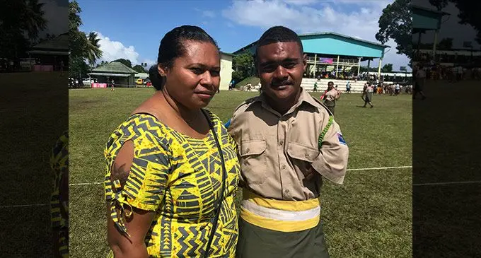 Gospel High School best male cadet Brian Mckay with his mother Vaciseva Taufa following the passing-out parade on May 5, 2023. Photo: Jone Salusalu