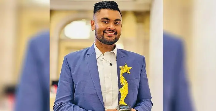 Nehal Nitesh Chand with his award at the Global Youth Summit and Awards in Dubai on March 18..