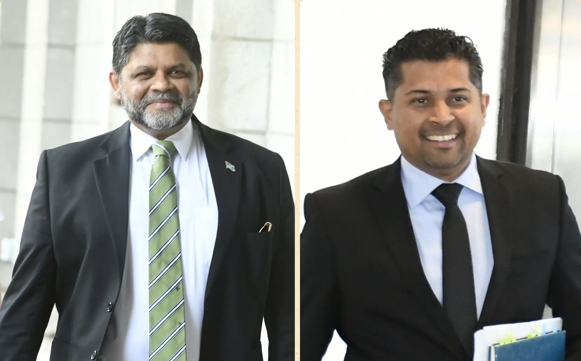 From left: Former Attorney-General Aiyaz Sayed-Khaiyum and former Elections Supervisor Mohammed Saneem outside the Suva Courthouse.