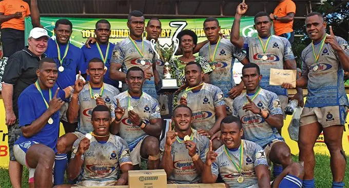 Police 7s side celebrate after winning the Uluinakau 7s tournament win at Prince Charles Park in Nadi on March 9,2019. Photo: Waisea Nasokia
