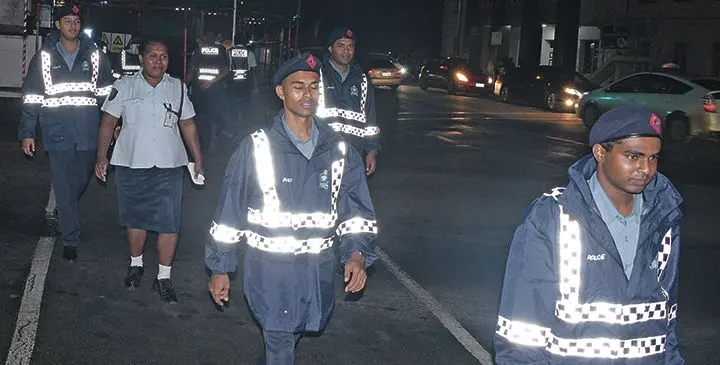Police on foot patrol around Suva City on August 2, 2019. Photo: Ronald Kumar