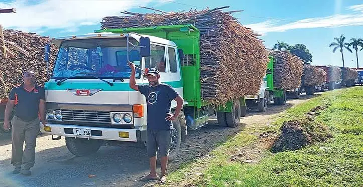 Ba sugarcane lorry drivers Sahim Khan, (left), and Amit Chand outside the Lautoka Sugar Mill on June 14,2023. Photo: Salote Qalubau